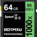 Professional 1000x UHS-I U3 64GB Memory Card - Up to 95MB/s, Compatible with Computers, Cameras & Camcorders - Green/Black