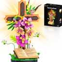 Jesus Cross Flowers Building Blocks Set, Religious Crucifix Compatible with Jesus Building Toy for Decor, Catholic Bible Building Toys, Christmas Easter Gift for Christian Adults Boys Girls, 363PCS