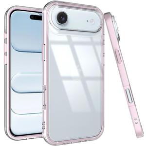 Puxicu Acrylic 2 in 1 for iPhone 17 Air CaseAnti-Yellowing, Military-Grade Protection, Drop Shockproof Slim Phone Cover for iPhone 17 Air 6.5", Clear+Light Pink