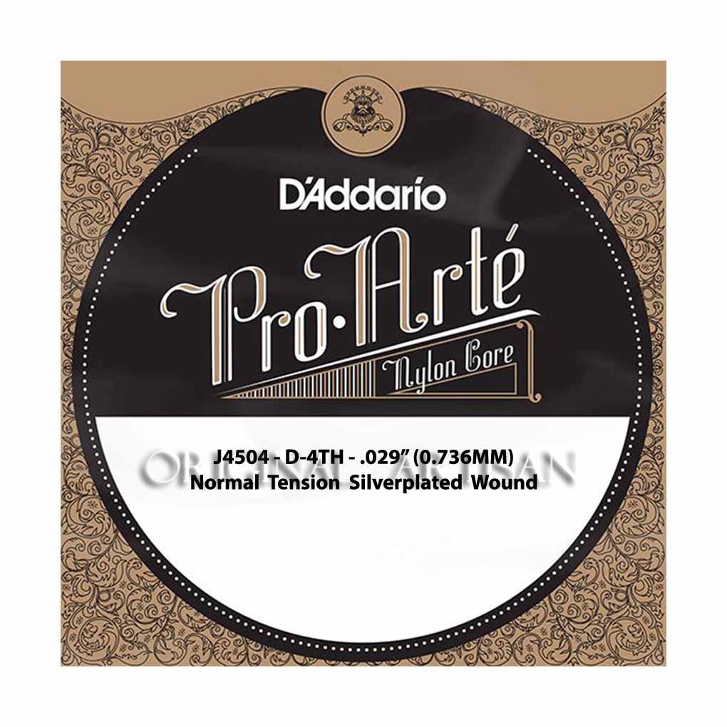 Classical Guitar Single String – D’Addario J4504 – Pro Arte Nylon Core Silverplated Wound – Normal Tension – D-4th – .029 (0.736mm)