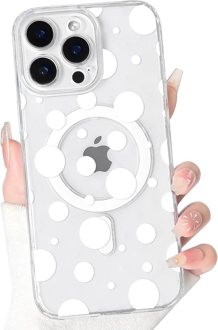 NITITOP for iPhone 15 Pro Max Case Clear Magnetic Polka Dot - Large White