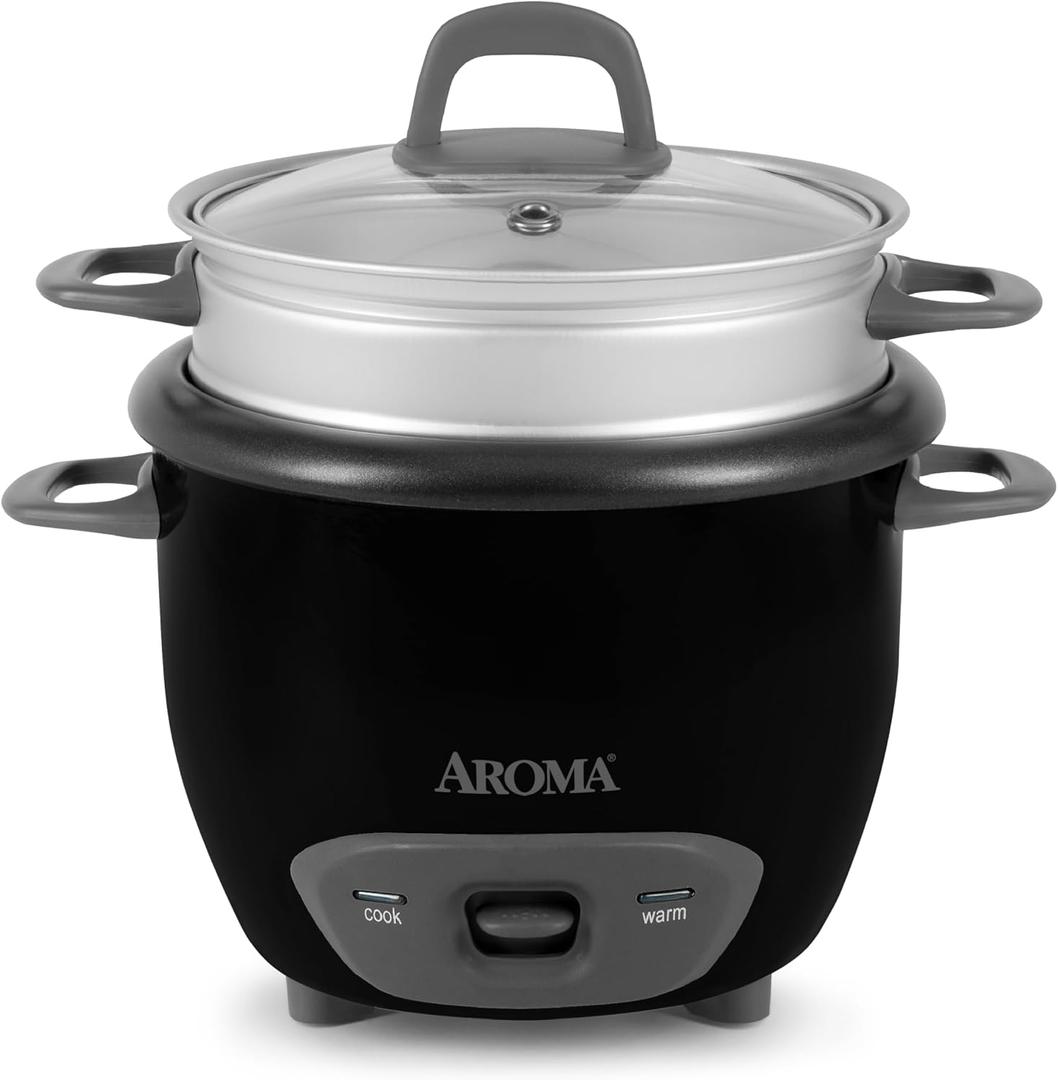 Aroma Housewares 6-Cup (Cooked) Pot-Style Rice Cooker and Food Steamer, Black ARC-743-1NGB