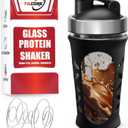 Glass Protein Shaker Bottle for Protein Mixes and Shakes - 635ml 20oz, BPA-Free Shake Bottle, Leak-Proof Glass Shaker Blender - Mixer for Gym, Durable Shaker (Black)