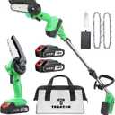 2-in-1 Cordless Pole Saw 4 Inch Mini Chainsaw, Electric Pole Chainsaw with 2 Batteries, Pole Saw Battery Powered with 5.5ft Extension Rod, Multifunctional Pole Saws for Tree Trimming