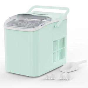 NEWBULIG Ice Makers Countertop with Handle, Portable Ice Machine, 9 Bullet Ice Cubes in 6 Mins, 26lbs in 24Hrs, Auto-Cleaning, with Basket and Scoop, for Home, Kitchen, RV, Camping,Green