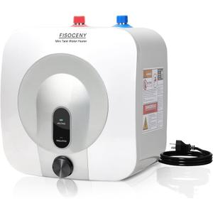 2.5 Gallon Mini Tank Water Heater Under Sink Hot Water 1500W 110V 120V Water Heaters for RV Kitchen RV 1/2NPT Stainless Steel Hose 3-way Fitting Grey (Gray)