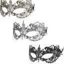 3 Pcs Adult Masquerade Mask Mysterious Fun Lace Masks for Couples Women Man Lace Headpiece Disguise for Costumes (Black/Gold/Silver)