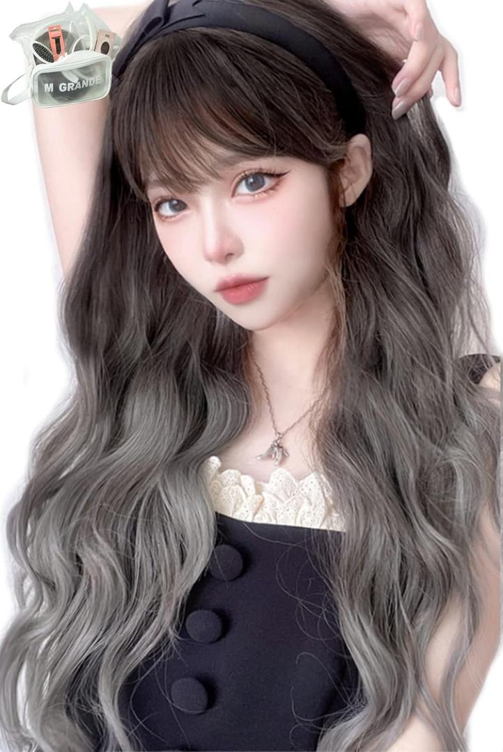 MGRANDE wig premium line active top stylist produce 6 items set inner color line women's original wig semi-long small face effectgray graLCa DY52A