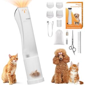 MIUGUYO 2-in-1 Dog Clipper, Dog Grooming Kit, Low Noise Rechargeable Cordless Trimmer Cat Clipper, Vacuum, Professional Electric Hair Trimmer with Comb Guides & Scissors Waterproof