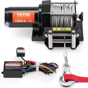 ATV Winch, 3000 lb Electric Winch, 12V Small ATV UTV Winch with Steel Cable Roller Wired Remote Control, Waterproof Towing Winches for Towing UTV ATV Car Vehicle Off-Road