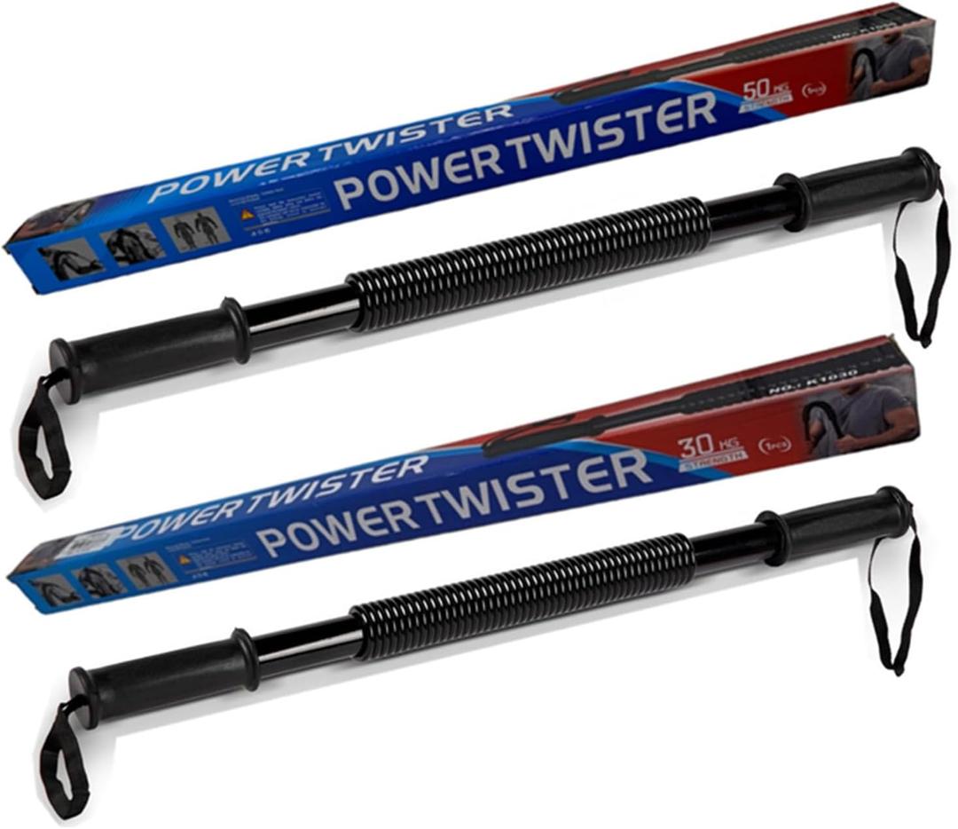 2 Pack of Power Twister Bar Set, Upper Body Workout, Arms Strength Training, Chest, Heavy Duty Spring bar (66lb - 30kg & 110lb - 50kg) for Intermediate & Advanced levels