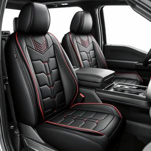 for Ford F150 Seat Covers 2026-2025-2024-2009 F250 F350 2017-2026 | F450 Super Duty XL XLT STX Lariat Super Crew Cab Full Set Premium Waterproof Leather Truck(5 Seats,Redline)