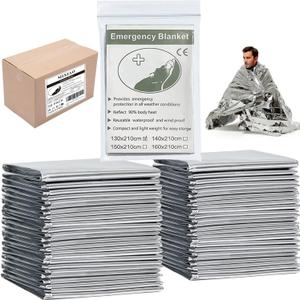 Emergency Foil Blanket (Pack of 50), Survival Thermal Mylar Blankets Individually Packaged Perfect for Outdoors, Hiking, Marathons or First Aid