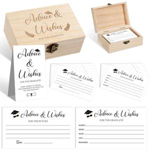 52Pcs Graduation Advice Cards with Wood Box Graduation Party Favors Advice Wishes Cards for the Graduate for Class of 2026 College High School University Grad Celebration Gift Supplies Decorations
