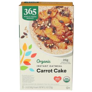 365 by Whole Foods Market, Organic Instant Oatmeal, Carrot Cake, 8 Count, 11.3 Ounce (EXP 06/30/26)