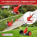 21V Cordless Weed Wacker with Wheels, 3-in-1 String Trimmer/Lawn Edger/Brush Cutter, 2x2.0Ah Battery & 3 Blades, Adjustable Height, Lightweight & Easy for Thick Weeds & Small Yards – Homeowner, 33-47 inches