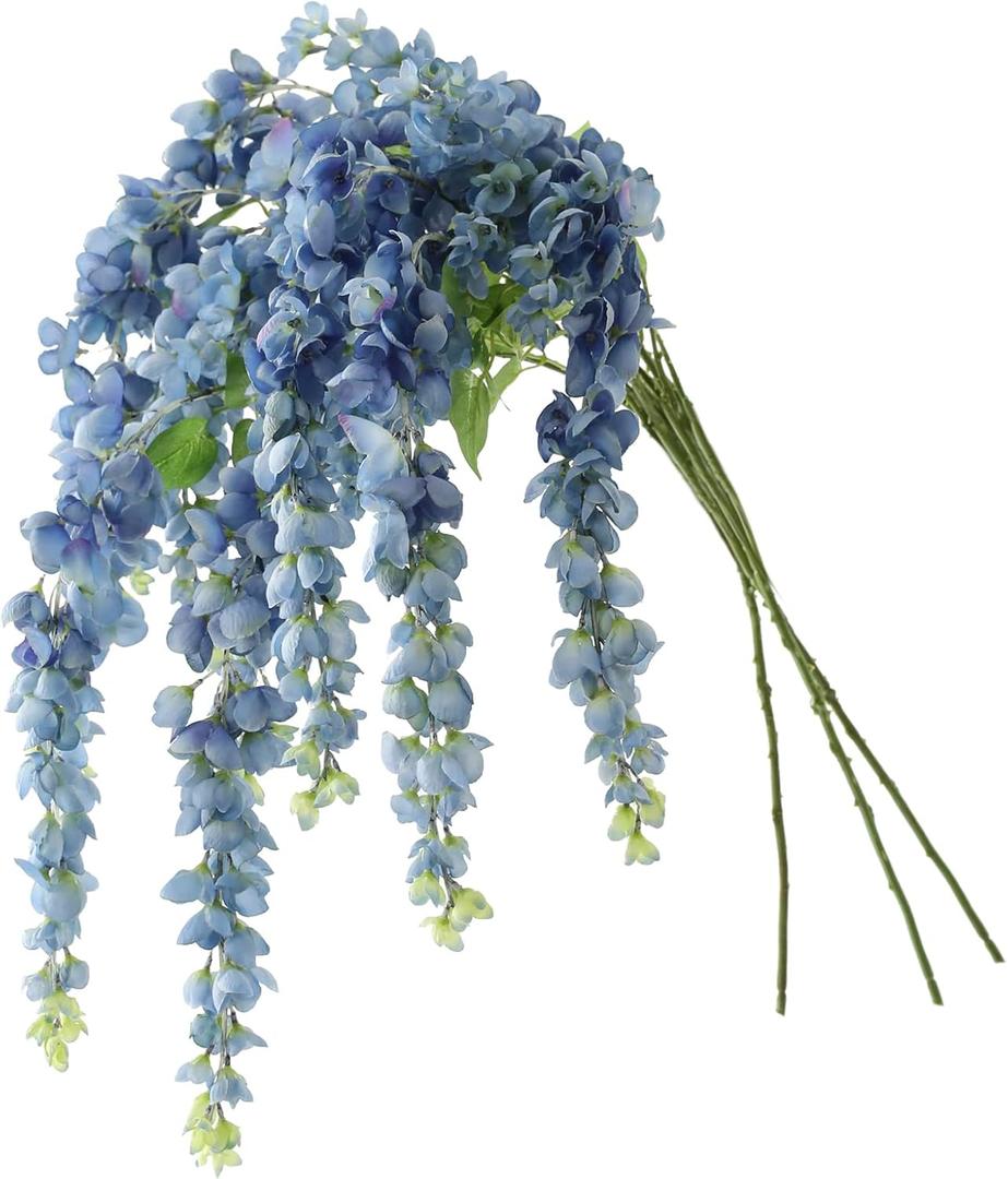 Dailisen 3 Strands 40'' Silk Blue Wisteria Artificial Flowers, Fake Wisteria Floral Hanging Plant Garland, for Home Decor, Party, Floor Vase, Balcony, Wedding Arrangement Decoration (Blue)