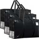 3Pcs Extra Large Heavy Duty Moving Bags with Reinforced Zippers & Handles, 67L Waterproof Storage Tote Bag Bins Alternative to Box Moving Supplies Space Saving for Travel College Dorm Essentials Black