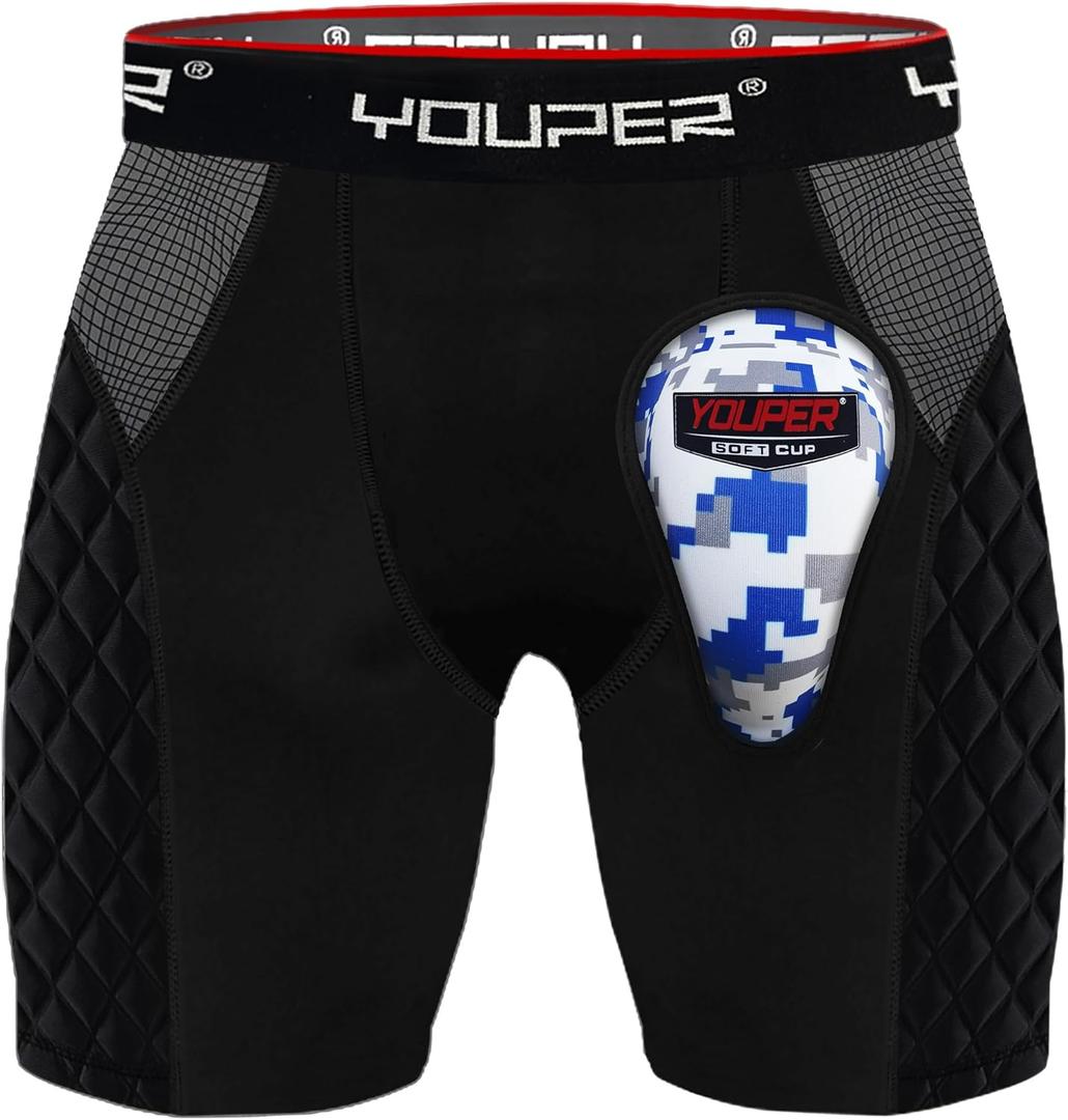 Youper Youth Elite Padded Baseball Sliding Shorts w/Soft Athletic Cup (Large, Black)