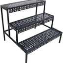 aboxoo 3 Tier Stair Style Large Metal Plant Stand, Garden Display Shelf Flower Pot Holder Storage Organizer Rack for Indoor Home Outdoor Patio Balcony Yard( Black, Rectangle)
