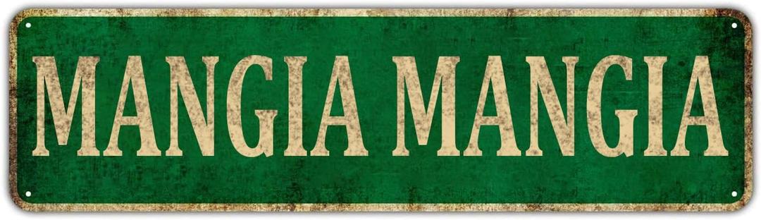 KIOZIY Mangia Mangia Metal Sign, 4x16, Italian, Kitchen, Food, Eating, Kitchen Decor, Dining, Home Decor