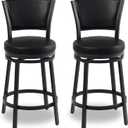 Swivel Bar Stools Set of 2, 25 inch Counter Height Barstools, Modern Metal Swivel Bar Chairs with Backrest, Faux Leather Upholstered Counter Height Chairs for Kitchen Island, Black