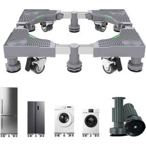 EclatBain Mini Fridge Stand With 4 Locking Wheels And 6 Strong Feet Universal Washer and Dryer Pedestals 16.5"-26.7" Adjustable Appliance for Fridge Stand,Washing Machine Stand,Laundry Pedestal (GRAY) (Grey)