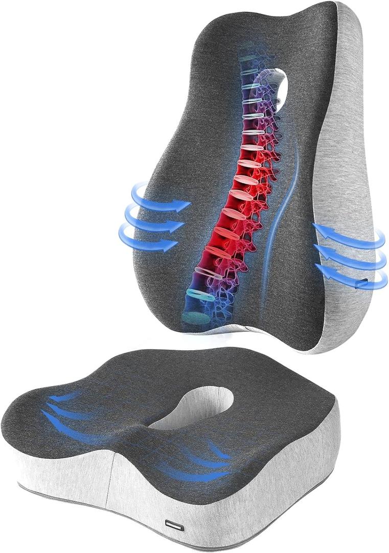 Seat Cushion & Lumbar Support Pillow Set for Office Chair, Back Pain, and Tailbone Discomfort with Lumbar Support Pillow and Seat Cushion - Perfect for Home, Office, and Gaming Chairs Chair Cushion