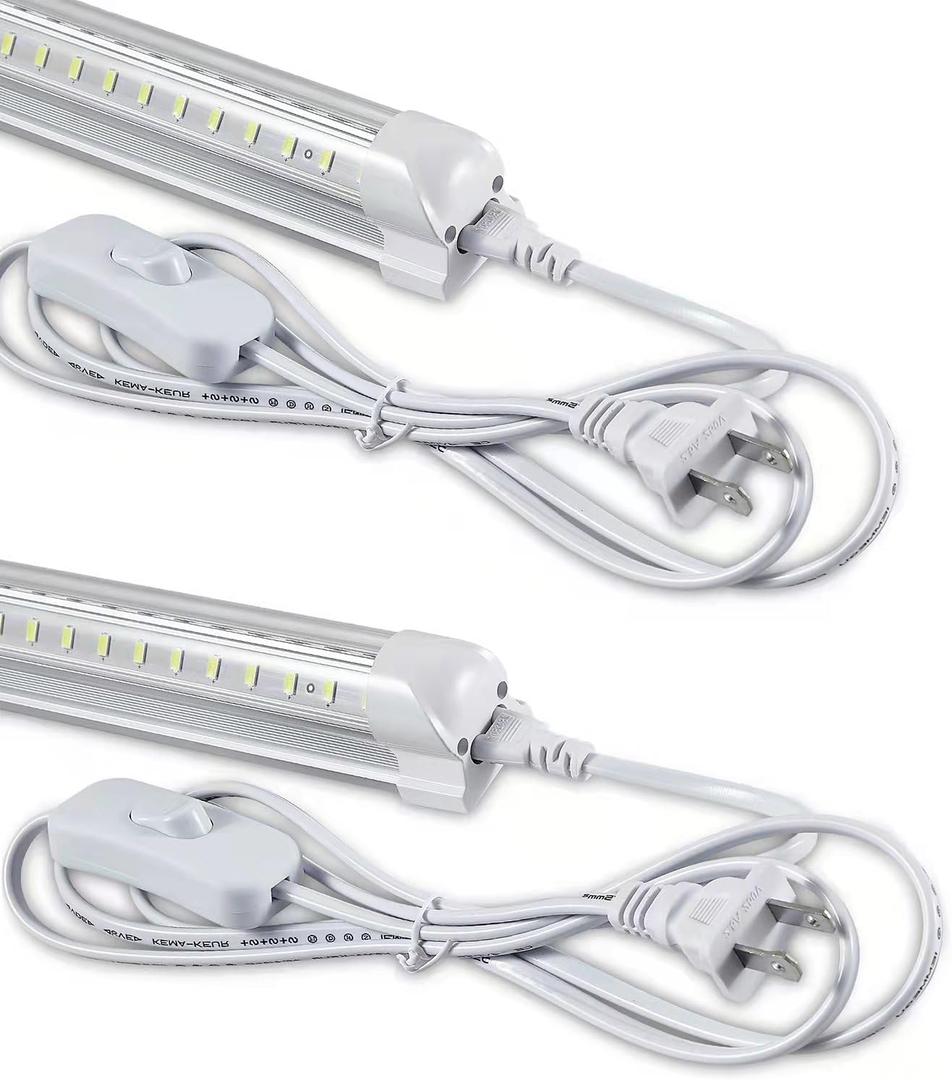 Skymoatled 4FT LED Shop Light, 50W 7500LM 6000K/White Super Bright, T8 Integrated Tube Light Fixture, Plug and Play, Linkable for Room, Garage, Workbench, Under Cabinet (2 Pack)
