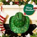 Christmas Cowboy Cowgirl Santa Hat Western Hat Gliiter Party Hat for Women and Men for Christmas Party Activity (Green)