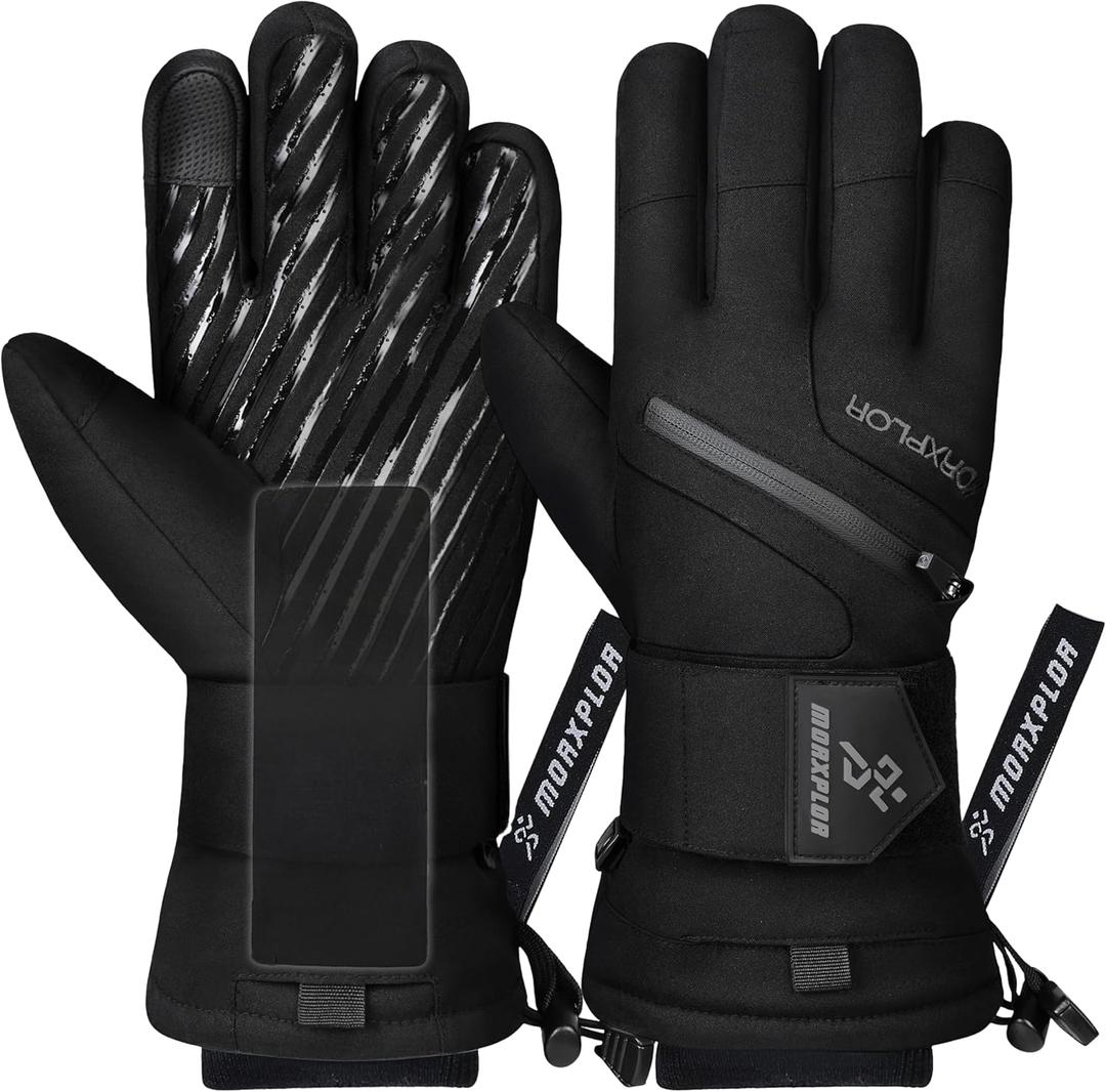 Ski Gloves with Wrist Guards Low Profile,Double-Side Wrist Protection Pair Snowboarding Gloves (Large, Black)