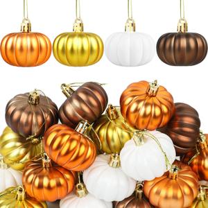24 Pcs Pumpkin Hanging Ornaments Fall Mini Pumpkin Hanging Tree Ornaments Thanksgiving Pumpkin Ball Hanging Decorations for Fall Thanksgiving Harvest Home Tree Party Supplies