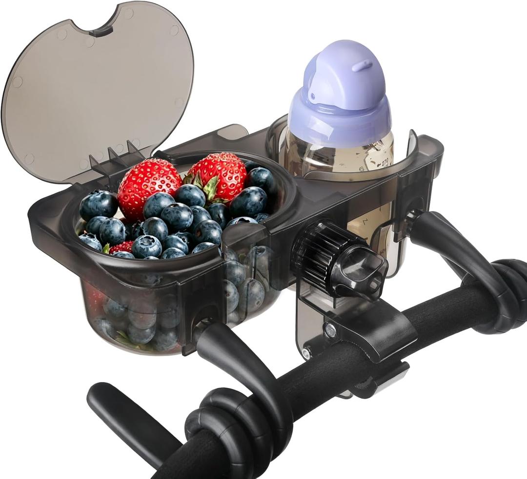 Universal Stroller Snack Tray, 3-in-1 Cup Holder with Clamp & Silicone Grip, Detachable Snack Tray Attachment for Toddlers & Kids, On-the-Go Feeding
