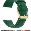 Fullmosa Watch Band, Quick Release Leather Watch Strap for Men Women, Replacement Bands Width 14mm 16mm 18mm 19mm 20mm 21mm 22mm 24mm (Dark green+ golden buckle)