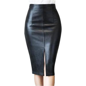 RAMISU Faux Leather Pencil Skirt High Waist Split Lady's Half Body Midi Hip Skirt (3X-Large, Black)