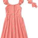 IFFEI Mommy and Me Matching Dress Spaghetti Strap Summer Casual Sundress Beach Sleeveless Dress with Headband, L