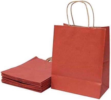 Vanhel 50 PCS Red Paper Gift Bags: 8x4.25x10.5 Inch Bags with Handles, Ideal for Christmas, Halloween, Tail, Commercial & Wedding Events
