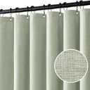 MIULEE Stall Spring Linen Shower Curtain with 6 Metal Hooks Small Heavy Duty Washable Fabric Curtain Set Waterproof Narrow Thick Cloth Shower Curtains for Bathroom Hotel, W36*L72, Light Sage Green