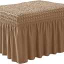Ottoman Cover for Living Room Ottoman Slipcover Stretch Elastic Stool Furniture Protector with Skirt (Brown-A,33-46)