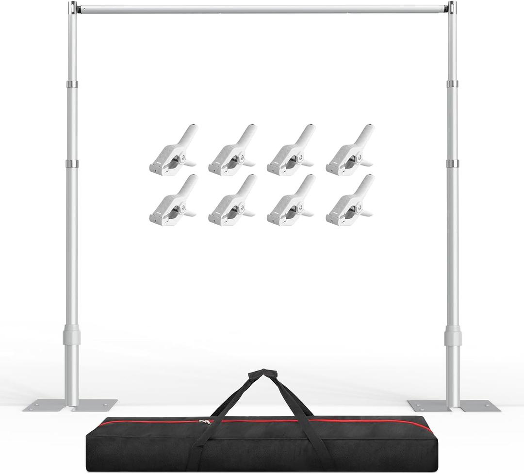 EMART Pipe and Drape Backdrop Stand Kit, 8.9ftx10ft Heavy Duty Adjustable Photo Background, Metal Frame with Flat Base for Wedding, Birthday Party, Banquet Decorations - Silver