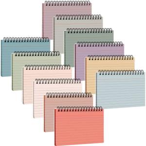 12 Pcs Large Index Cards with Ring Set 4x6 Colored Ruled Notecards with Waterproof Covers Spiral Flashcards for Studying, Learning, College, School, Office, Home Supplies(Retro)