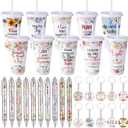 30 Pcs Mother's day Christian Gifts Bulk 24 oz Church Religious Cups Teacher appreciation gift Scripture Bible Verse Plastic Tumblers with Lid and Straws Quote Pens Faith Keychain for women