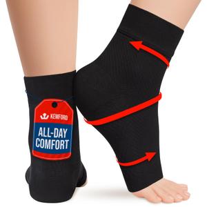 KEMFORD Ankle Compression Sleeve - Plantar Fasciitis Braces - Open Toe Compression Socks for Swelling, Sprain, Neuropathy, Foot Arch Support for Men and Women - 15-20mmhg, 2XL, Black (XX-Large)