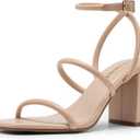 DREAM PAIRS Women Heels Chunky Square Open Toe Strappy Ankle Strap Block High Heeled Sandals for Dressy Wedding Comfortable Shoes (7.5, Nude)