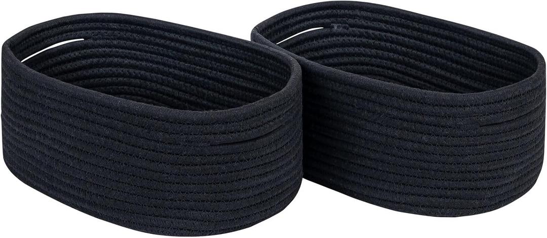 CubesLand Cute Black Basket Bins, Small Woven Storage Baskets for Shelf, Baby Nursery Basket Bin, Cube Organizer Basket Bin, Soft Toys Storage Basket, Home Decor Organization Bins 12 x 8 x 5 inches