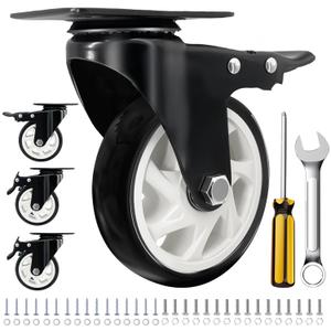 Caster Wheels 4 Inch, Heavy Duty Caster Set of 4, Swivel Castor Wheel with Dual Locking Brakes, Silent Polyurethane (PU) Wheels-Black