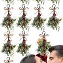 Knitgrip 12 Pcs Christmas Mistletoe Decor Artificial Mistletoe Picks Snowy Berry Branches 8.66 Inch Hanging Ornament Glitter Rustic Christmas Tree Decorations