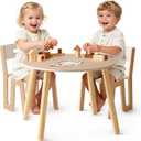 ROBOTIME Wooden Kids Table and Chairs, Adjustable Height Toddler Table and Chair Set, Round Kids Desk and Chair Set for Ages 3+, Sturdy Design, Easy to Clean, Perfect for Study, Playroom & Mealtime