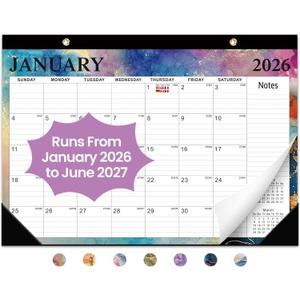 Desk Calendar 2026, 18 Months Calendar Runs from January 2026 to June 2027 - Large 17" x 12" Desktop/Wall Monthly Calendar for Home School, or Office - Gilded Elegance