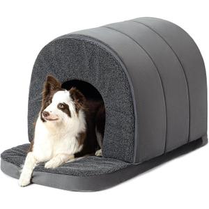Indoor Dog House - Orthopedic Dog Tent Bed w/Egg-Crate Foam - Pet Bed with Cover Cave - Waterproof Lining - Nonskid Bottom, Ideal for Large Breeds & Fits 36-Inch Crate - 35"x22" (Charcoal)